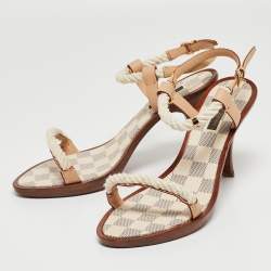 مملوكة مسبقًا Louis Vuitton White/Beige Rope and Leather Ankle Strap Sandals Size 39