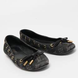 Pre Owned Louis Vuitton Black Monogram Denim Bow Ballet Flats Size 38