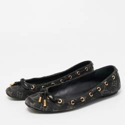 Pre Owned Louis Vuitton Black Monogram Denim Bow Ballet Flats Size 38