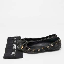 Pre Owned Louis Vuitton Black Monogram Denim Bow Ballet Flats Size 38