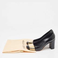 Pre Owned Louis Vuitton Black Patent Leather Gold Plate Block Heel Pumps Size 36