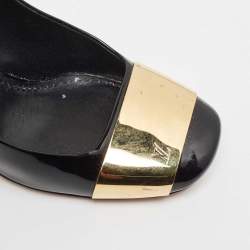 Pre Owned Louis Vuitton Black Patent Leather Gold Plate Block Heel Pumps Size 36