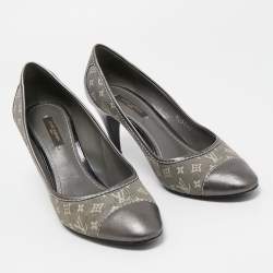 Pre Owned Louis Vuitton Grey Monogram Idylle Canvas and Leather Cap Toe Pumps Size 37.5