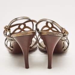 Louis Vuitton Metallic Leather Strappy Sandals Size 37.5