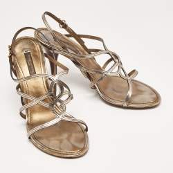Louis Vuitton Metallic Leather Strappy Sandals Size 37.5