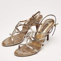 Louis Vuitton Metallic Leather Strappy Sandals Size 37.5