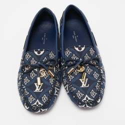 مملوكة مسبقًا Louis Vuitton Navy Blue Monogram Jacquard 1854 Gloria Loafers Size 37