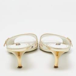 Louis Vuitton White Leather and Monogram Canvas Slide Sandals Size 37.5