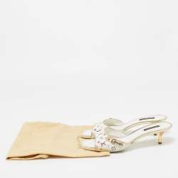 Louis Vuitton White Leather and Monogram Canvas Slide Sandals Size 37.5