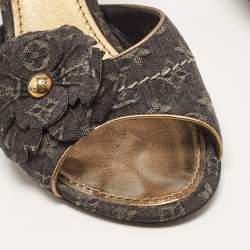 Pre Owned Louis Vuitton Black Monogram Canvas Slingback Sandals Size 38