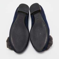Pre Owned Louis Vuitton Navy Blue Suede Flower Embellished Ballet Flats Size 36.5