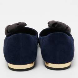 Pre Owned Louis Vuitton Navy Blue Suede Flower Embellished Ballet Flats Size 36.5