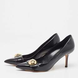 Pre Owned Louis Vuitton Black Leather Embellished Pointed Toe Pumps Size 37