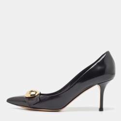 Pre Owned Louis Vuitton Black Leather Embellished Pointed Toe Pumps Size 37