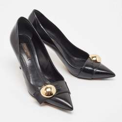 Pre Owned Louis Vuitton Black Leather Embellished Pointed Toe Pumps Size 37