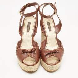 مملوكة مسبقًا Louis Vuitton Brown Leather Wedge  Ankle Strap Sandals Size 37