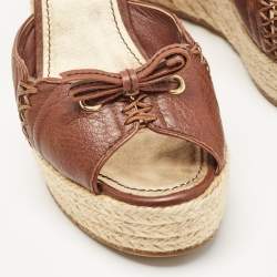 مملوكة مسبقًا Louis Vuitton Brown Leather Wedge  Ankle Strap Sandals Size 37