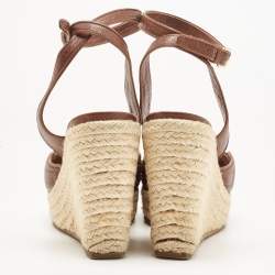 مملوكة مسبقًا Louis Vuitton Brown Leather Wedge  Ankle Strap Sandals Size 37