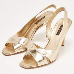 Louis Vuitton Gold Leather Slingback Sandals Size 36.5