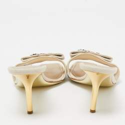 Louis Vuitton Cream Canvas Love Bow Slide Sandals Size 37.5