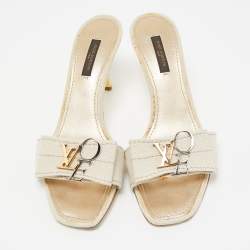 Louis Vuitton Cream Canvas Love Bow Slide Sandals Size 37.5