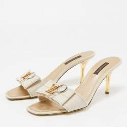 Louis Vuitton Cream Canvas Love Bow Slide Sandals Size 37.5