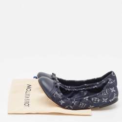 Pre Owned Louis Vuitton Navy Blue Monogram Canvas and Leather Elba Bow Ballet Flats Size 39.5