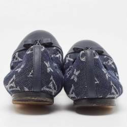 Pre Owned Louis Vuitton Navy Blue Monogram Canvas and Leather Elba Bow Ballet Flats Size 39.5