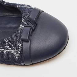Pre Owned Louis Vuitton Navy Blue Monogram Canvas and Leather Elba Bow Ballet Flats Size 39.5