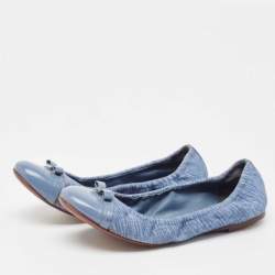 Louis Vuitton Blue Canvas and Leather Elba Scrunch Ballet Flats Size 37.5