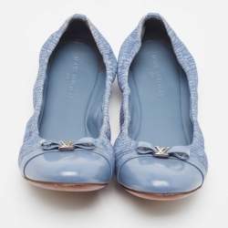 Louis Vuitton Blue Canvas and Leather Elba Scrunch Ballet Flats Size 37.5