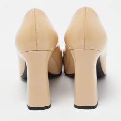 Louis Vuitton Beige Patent Leather Madeleine Block Heel Pumps Size 39.5