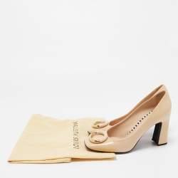 Louis Vuitton Beige Patent Leather Madeleine Block Heel Pumps Size 39.5