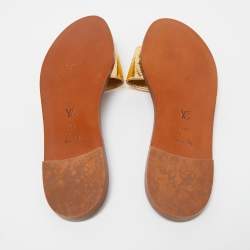 Louis Vuitton Gold Python Embossed Leather Lock It Flat Slides Size 40