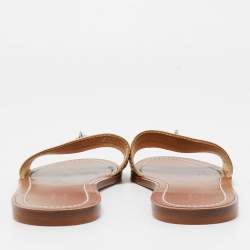 Louis Vuitton Gold Python Embossed Leather Lock It Flat Slides Size 40