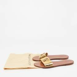 Louis Vuitton Gold Python Embossed Leather Lock It Flat Slides Size 40