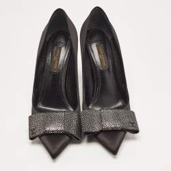 Louis Vuitton Black Satin Bow Pointed Toe Pumps Size 36.5