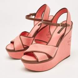 Pre Owned Louis Vuitton Pink Canvas and Leather Articles De Voyage  Wedge Sandals Size 40