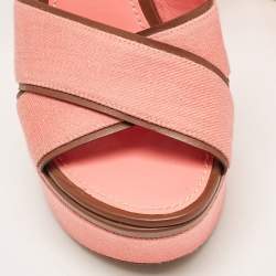 Pre Owned Louis Vuitton Pink Canvas and Leather Articles De Voyage  Wedge Sandals Size 40