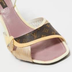 مملوكة مسبقًا Louis Vuitton Multicolor Patent And Canvas Slingback Sandals Size 37.5 