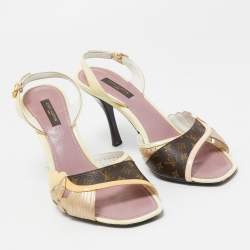مملوكة مسبقًا Louis Vuitton Multicolor Patent And Canvas Slingback Sandals Size 37.5 