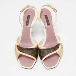 مملوكة مسبقًا Louis Vuitton Multicolor Patent And Canvas Slingback Sandals Size 37.5 