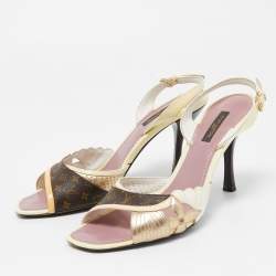 مملوكة مسبقًا Louis Vuitton Multicolor Patent And Canvas Slingback Sandals Size 37.5 