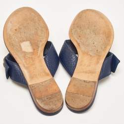 Pre Owned Louis Vuitton Blue Leather Thong Flat Slides Size 37