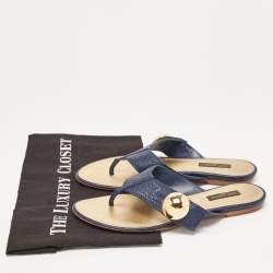 Pre Owned Louis Vuitton Blue Leather Thong Flat Slides Size 37
