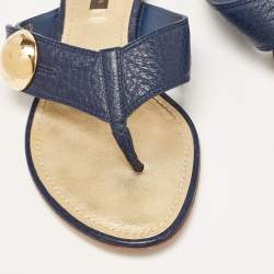 Pre Owned Louis Vuitton Blue Leather Thong Flat Slides Size 37
