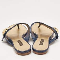 Pre Owned Louis Vuitton Blue Leather Thong Flat Slides Size 37