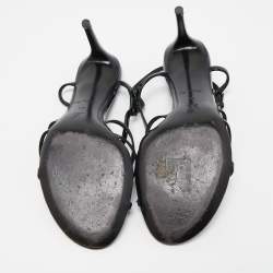 Louis Vuitton Black Patent Leather  Flower Embellished Slingback Sandals Size 40