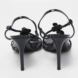 Louis Vuitton Black Patent Leather  Flower Embellished Slingback Sandals Size 40