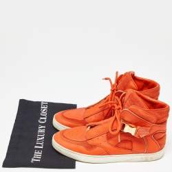 Louis Vuitton Orange Leather and Suede Slipstream High Top Sneakers Size 36